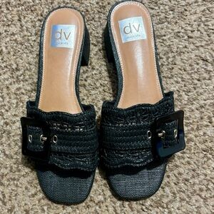 DV by Dolce Vita Black Textured Buckle Heeled Mules